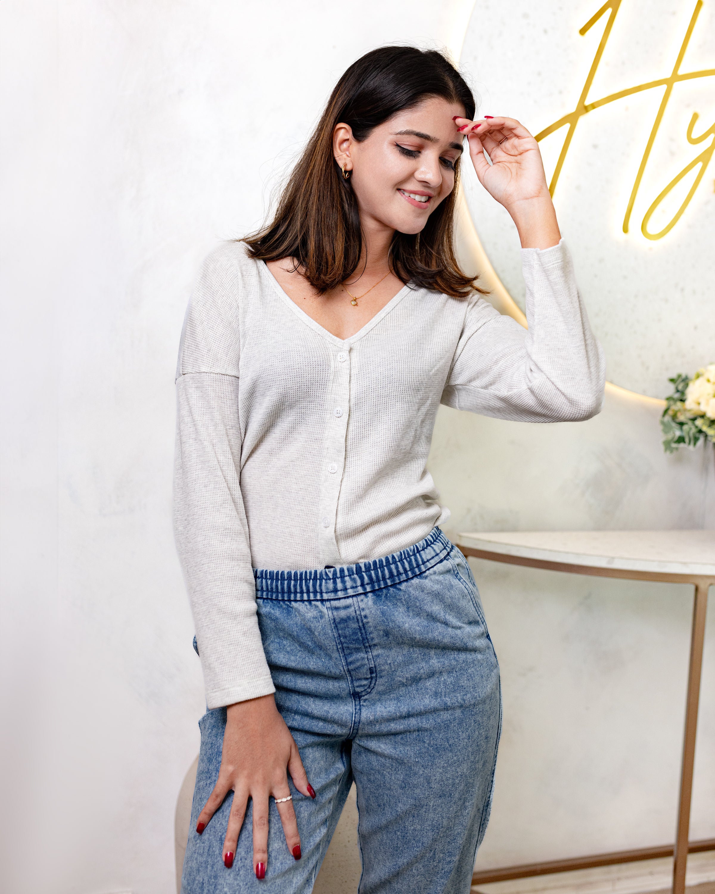 Liyanna Knitteed Workwear Top-Off White