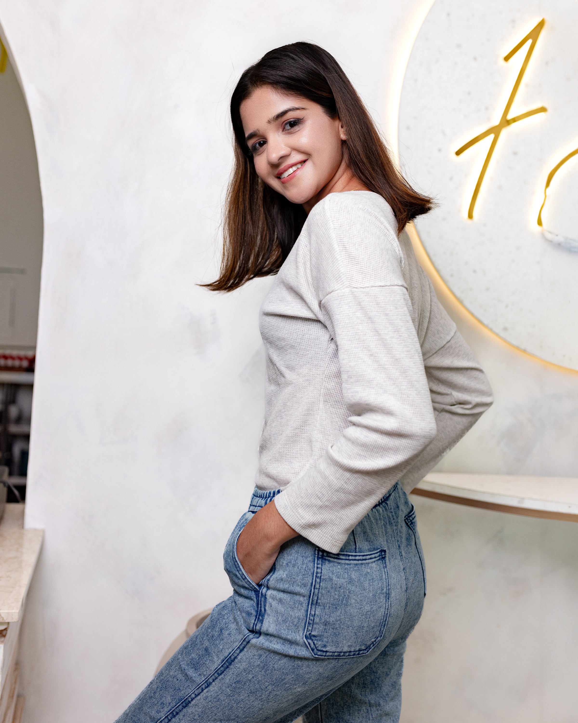 Liyanna Knitteed Workwear Top-Off White