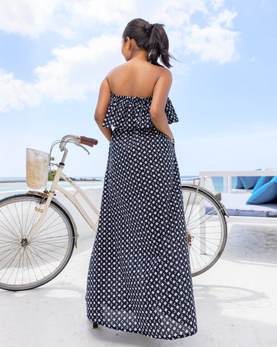 Neri Printed Tube Maxi Dress - B & W Geometric
