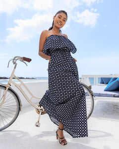 Neri Printed Tube Maxi Dress - B & W Geometric