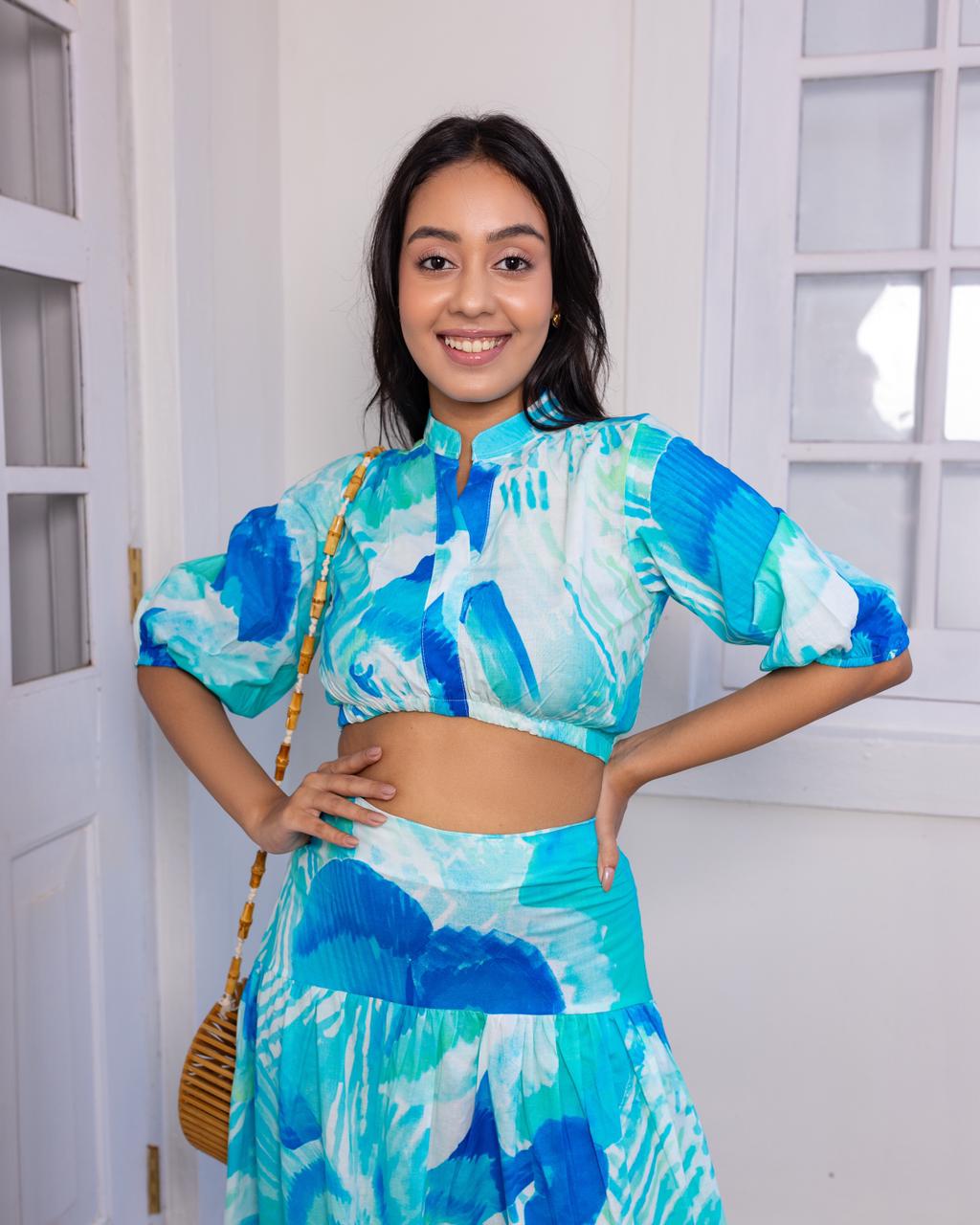 Quinn Crop Top- Aqua