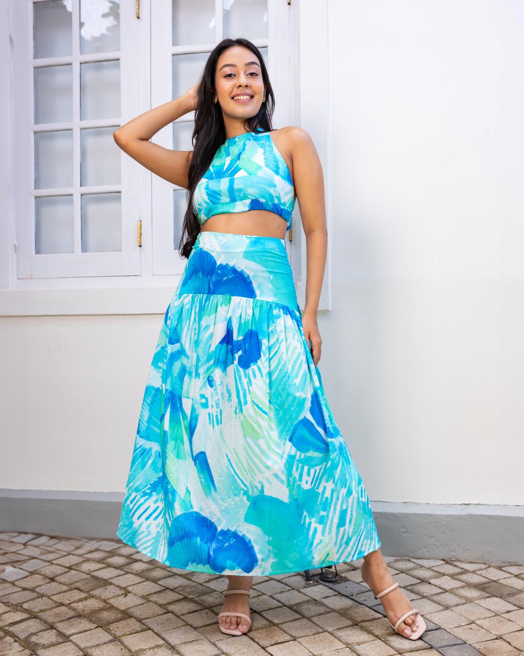 Maya Crossed Back Crop Top- Aqua