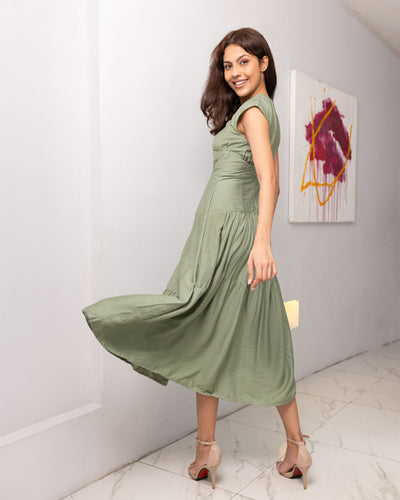 Enchante Cotton Maxi Dress - Sage Green