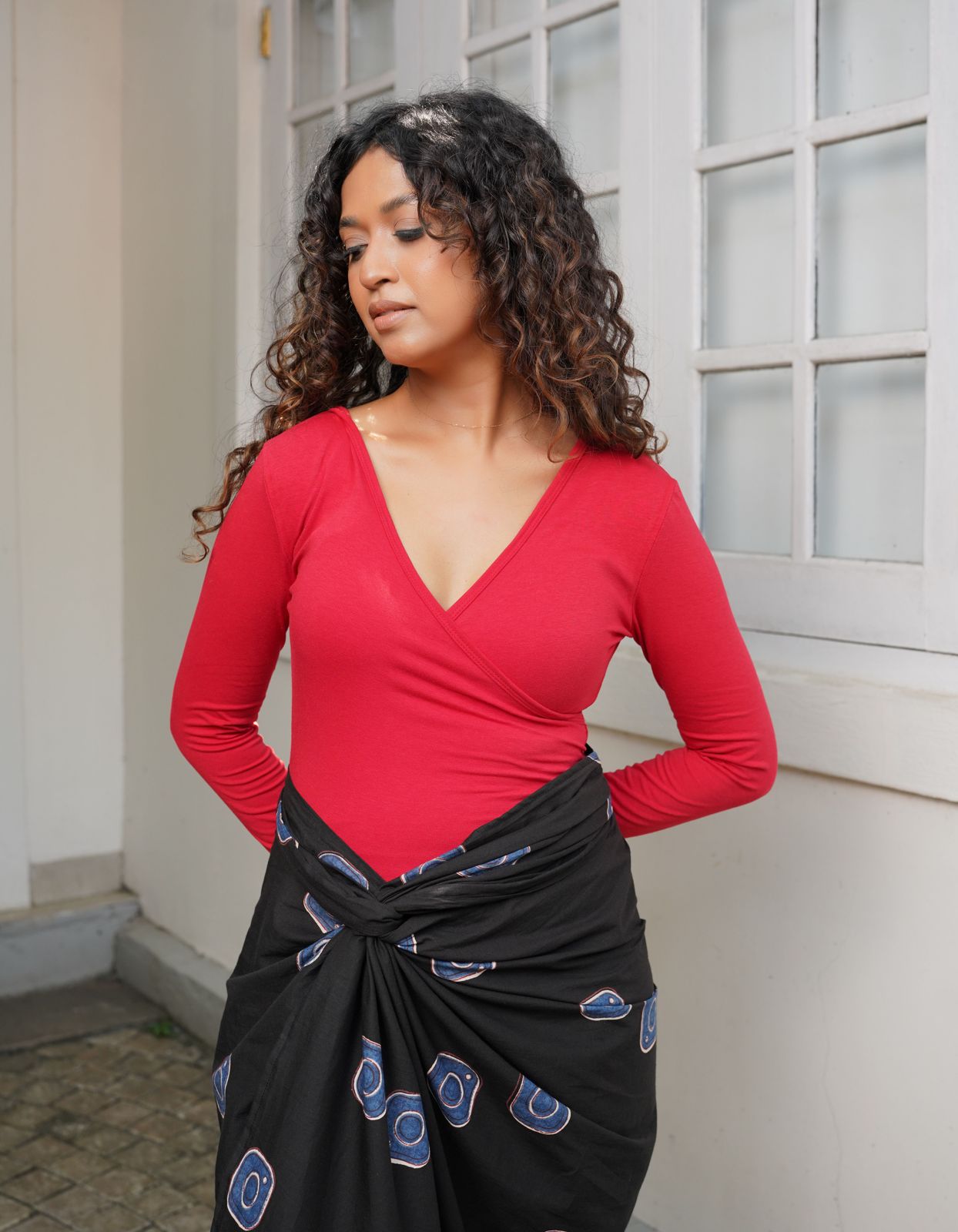 Greta Sleeved Bodysuit -Red