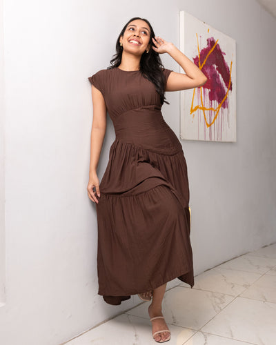 Enchante Cotton Maxi Dress - Brown