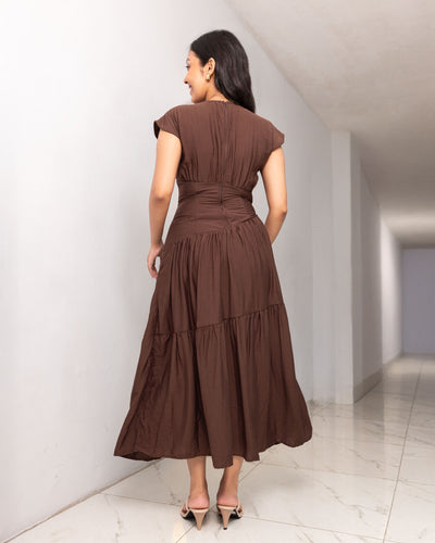 Enchante Cotton Maxi Dress - Brown