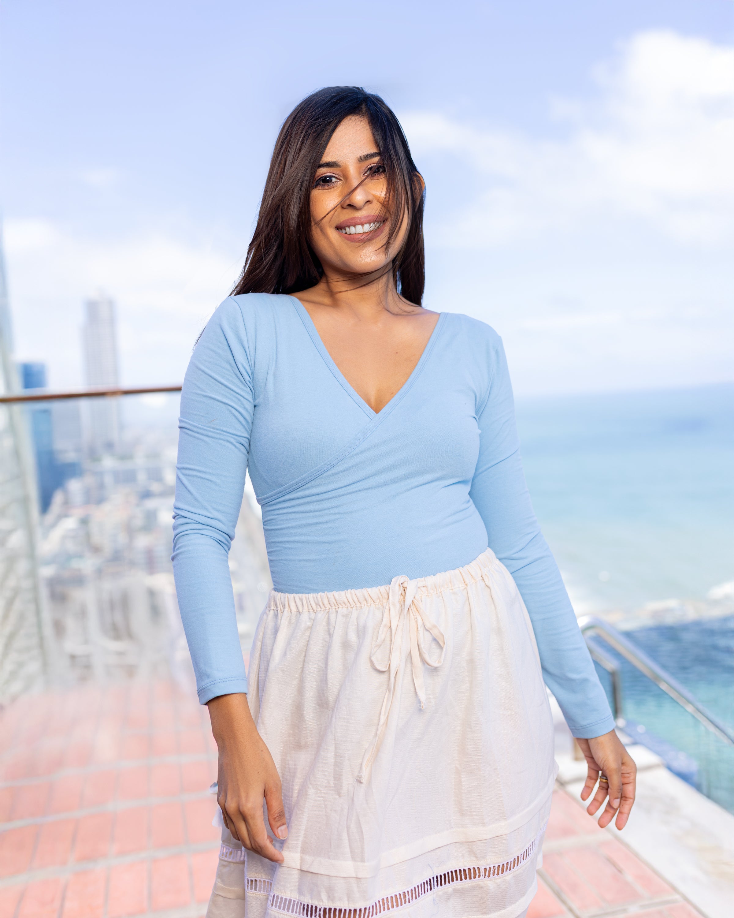 Greta Sleeved Bodysuit - Baby Blue