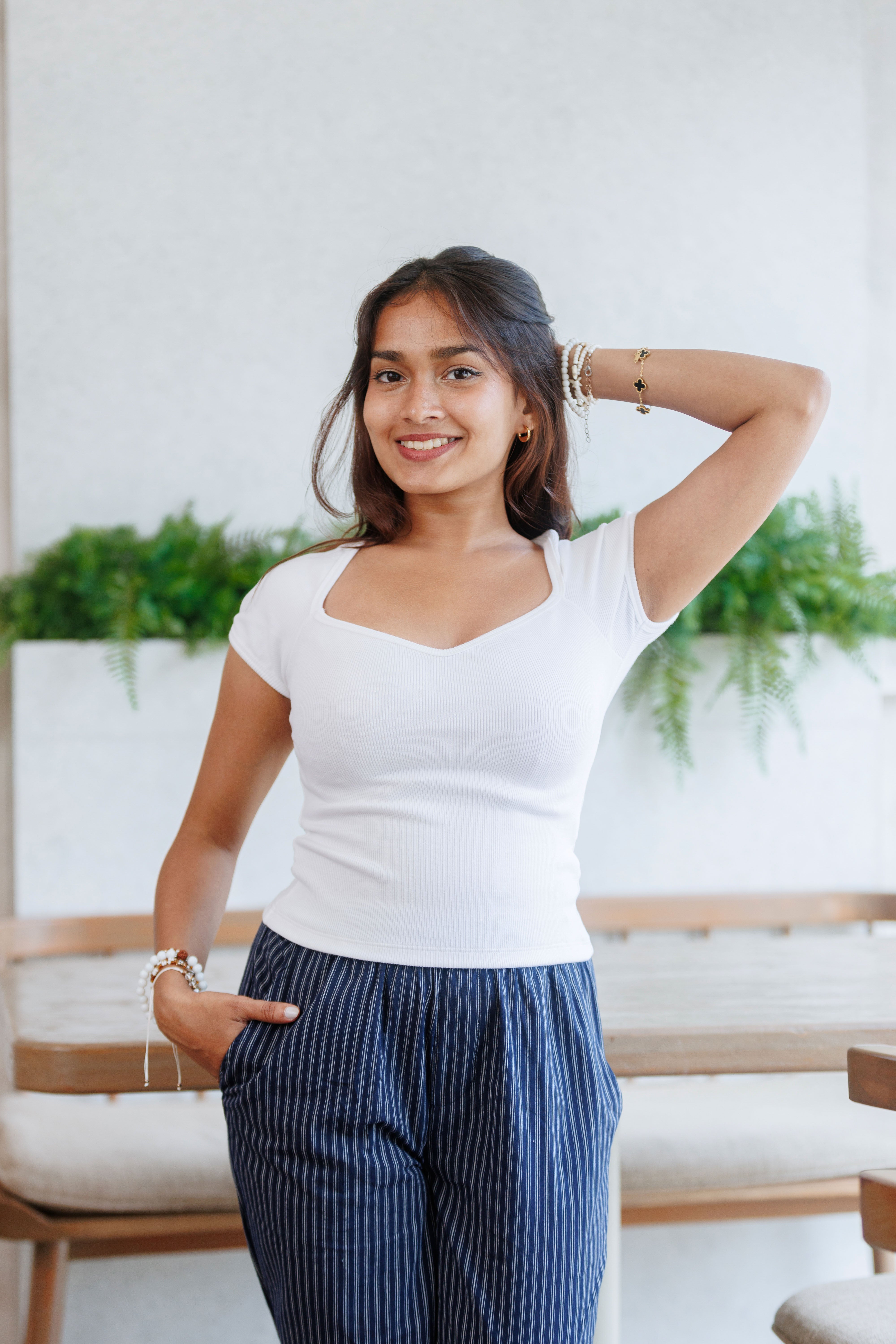 Silvia Sweetheart Ribb Top - White