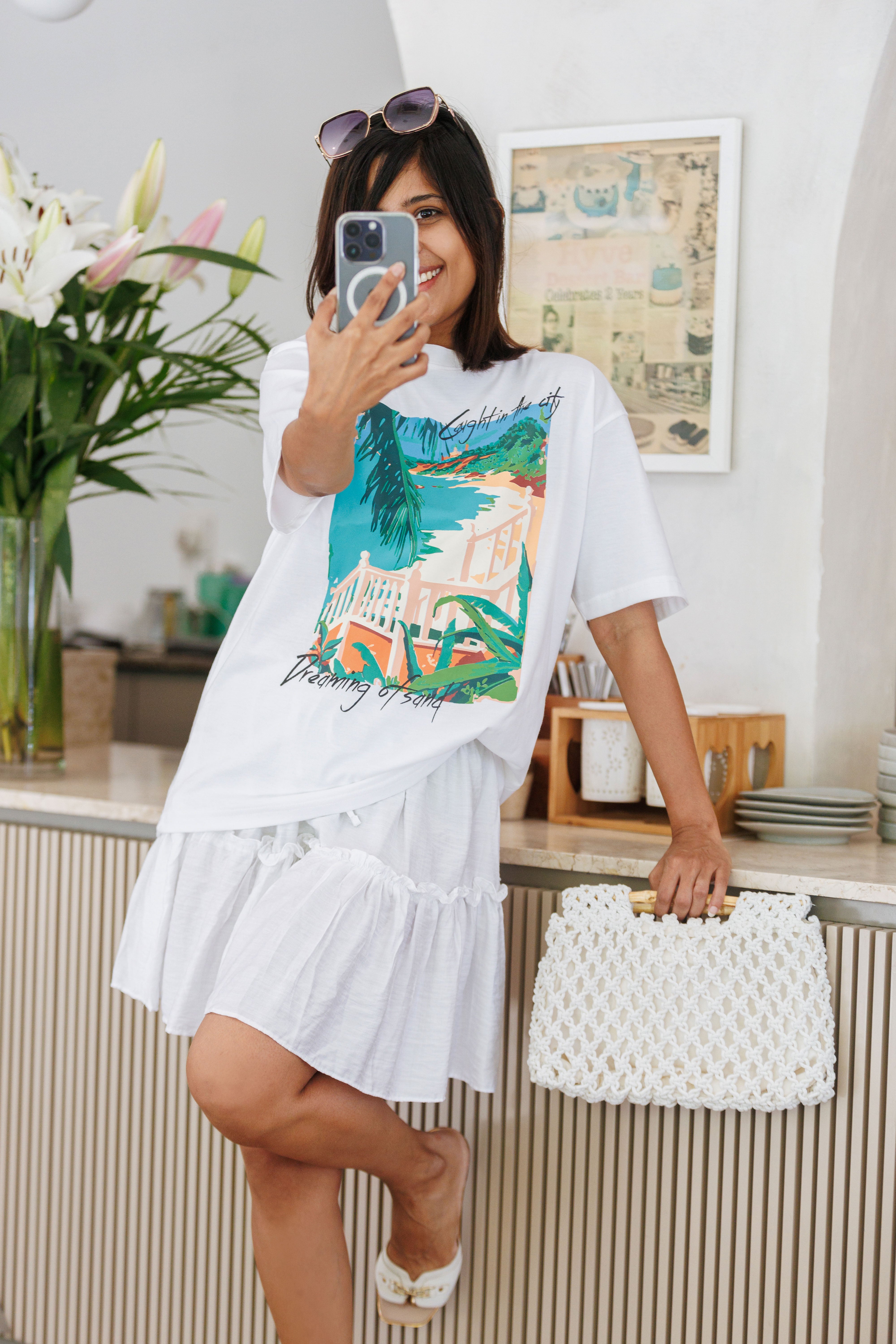 Caught in the City Unisex Oversized Tee- White