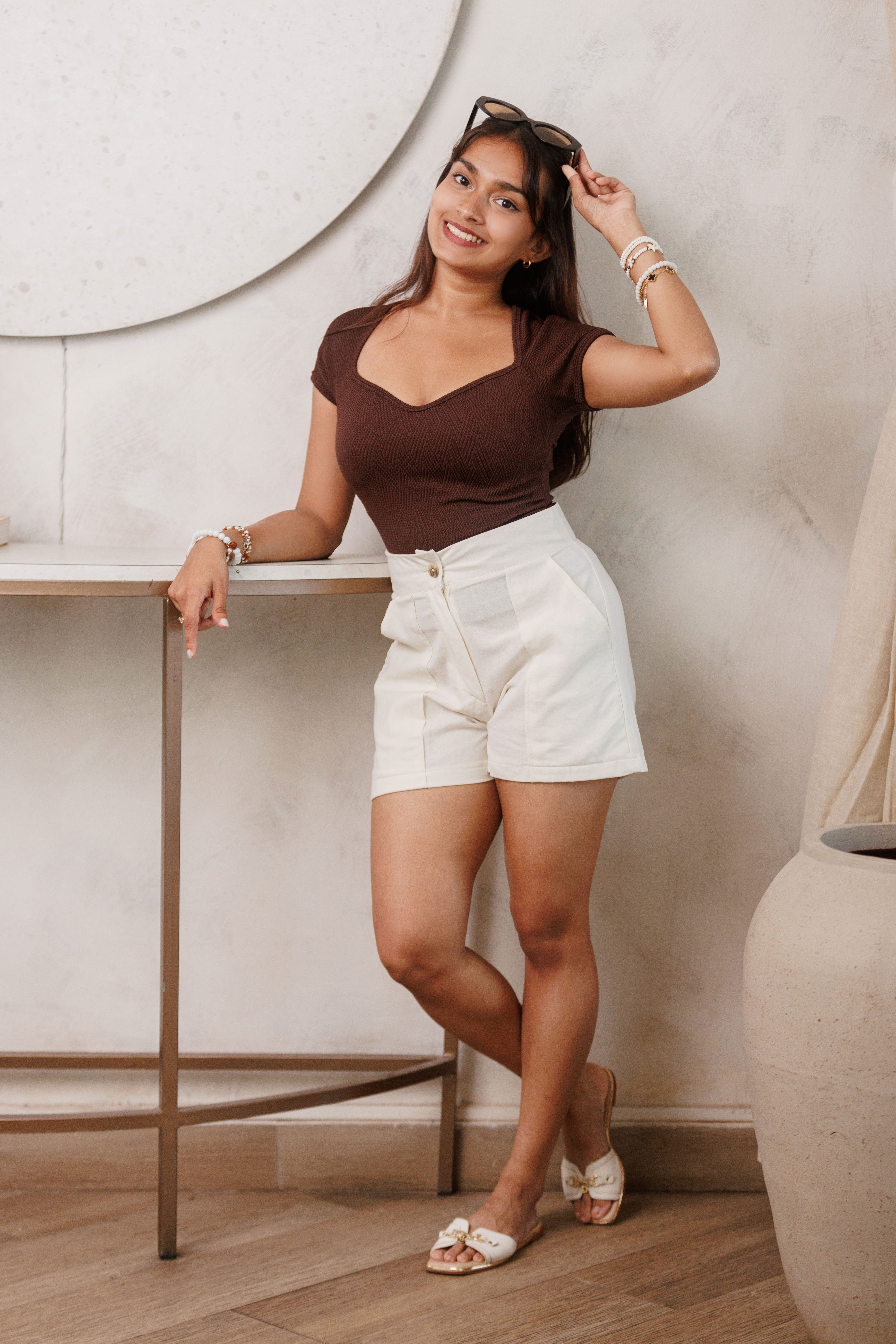 Silvia Sweetheart Ribb Top - Textured Brown