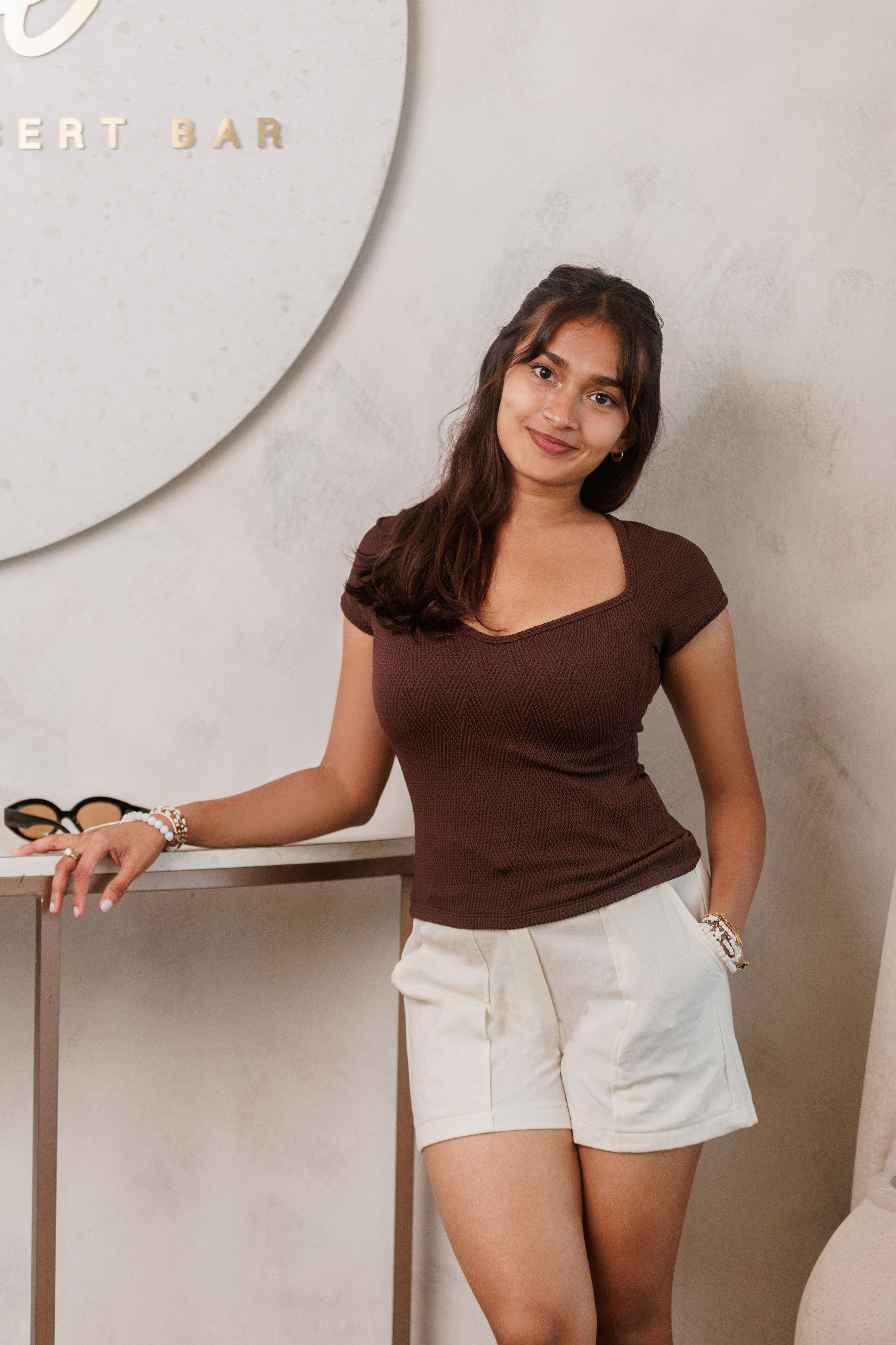 Silvia Sweetheart Ribb Top - Textured Brown