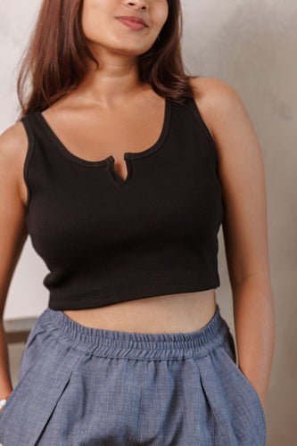 Winnie Ribb Crop Top - Black