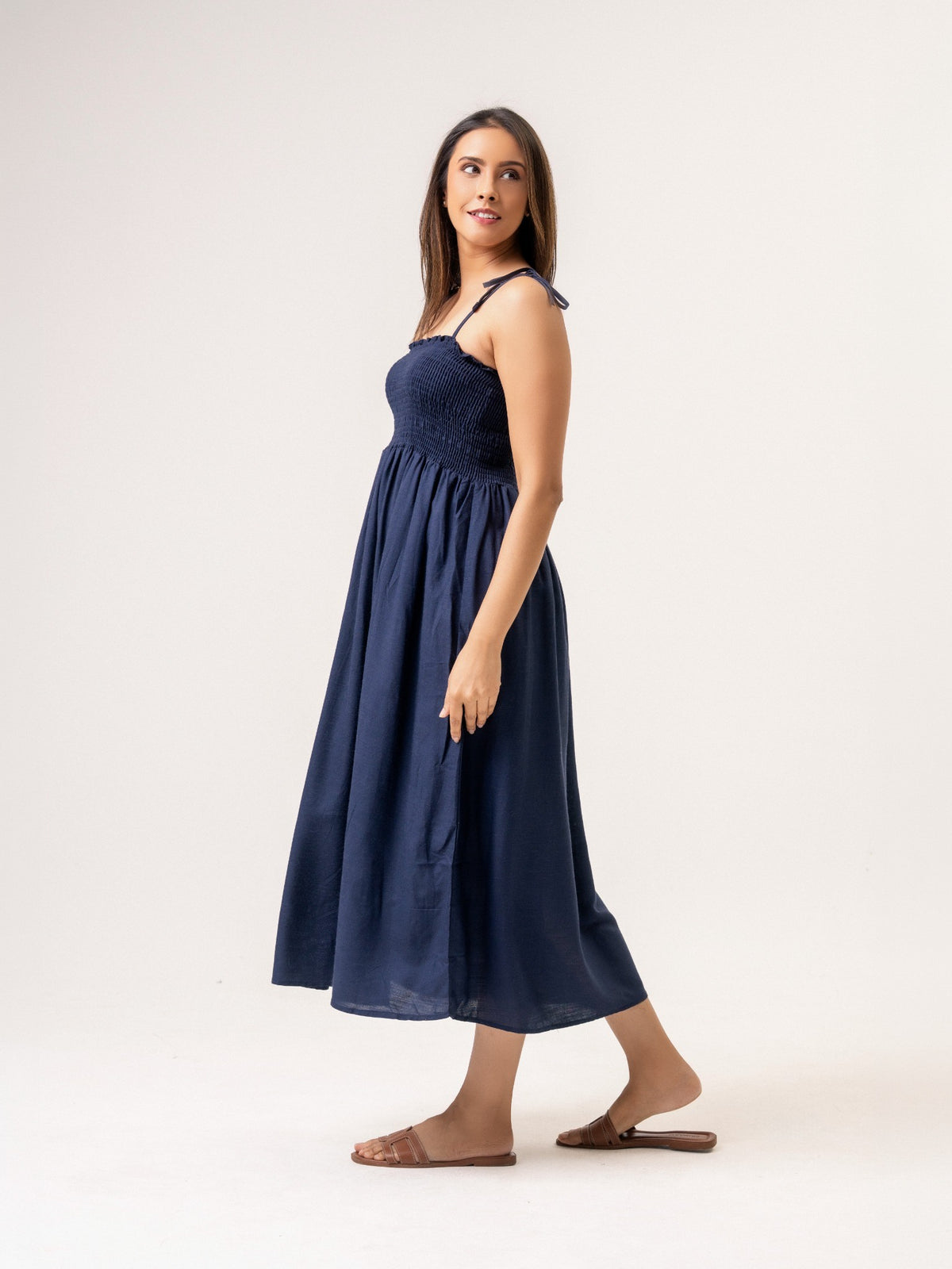 Gloria Smoked Midi Dress - Navy Blue