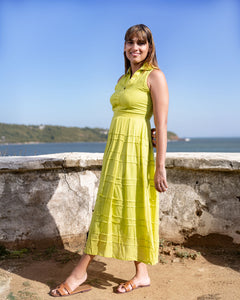 Georgia Pintuk Detail Midi Dress - Lemon