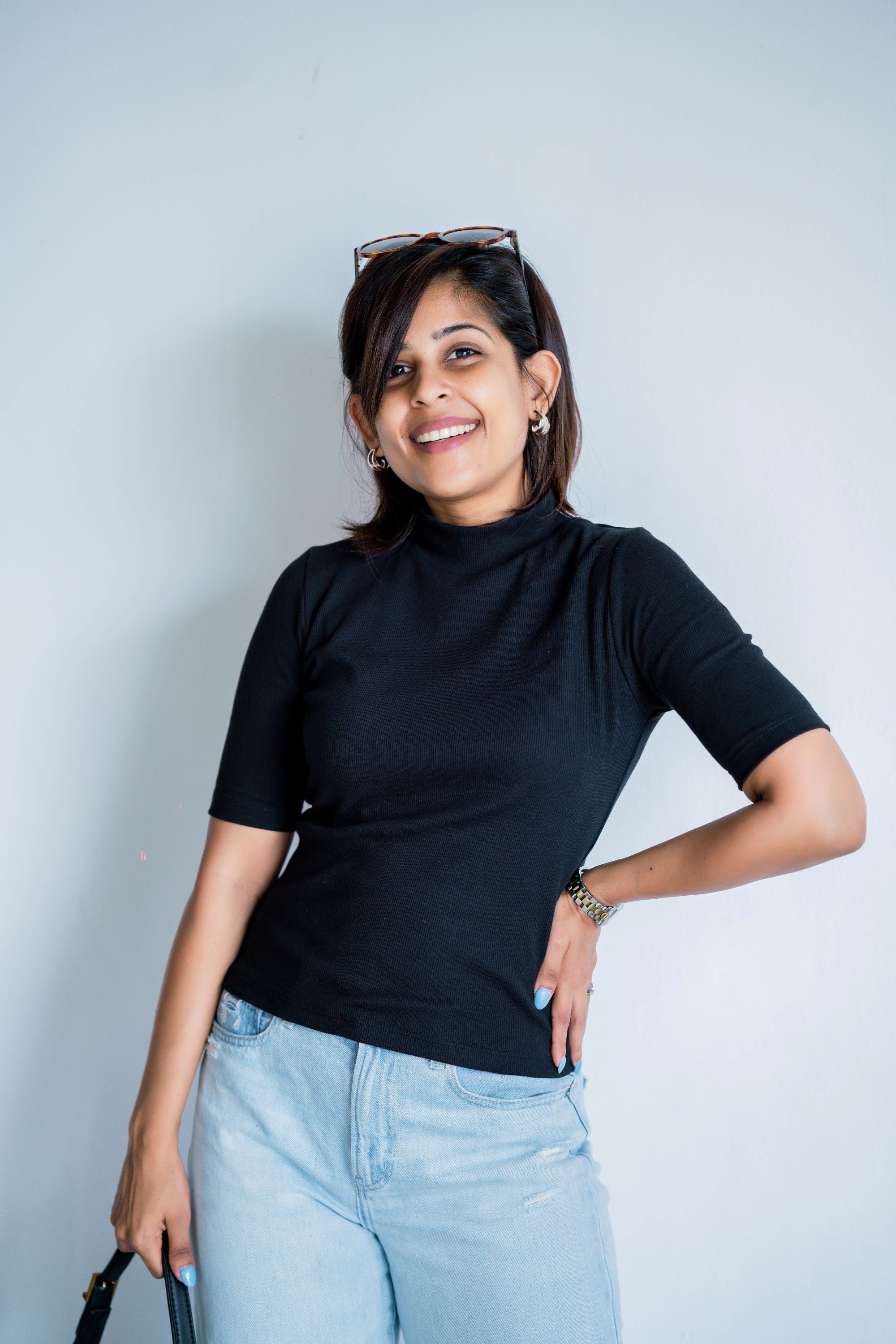 Clara High Neck Ribbed Top