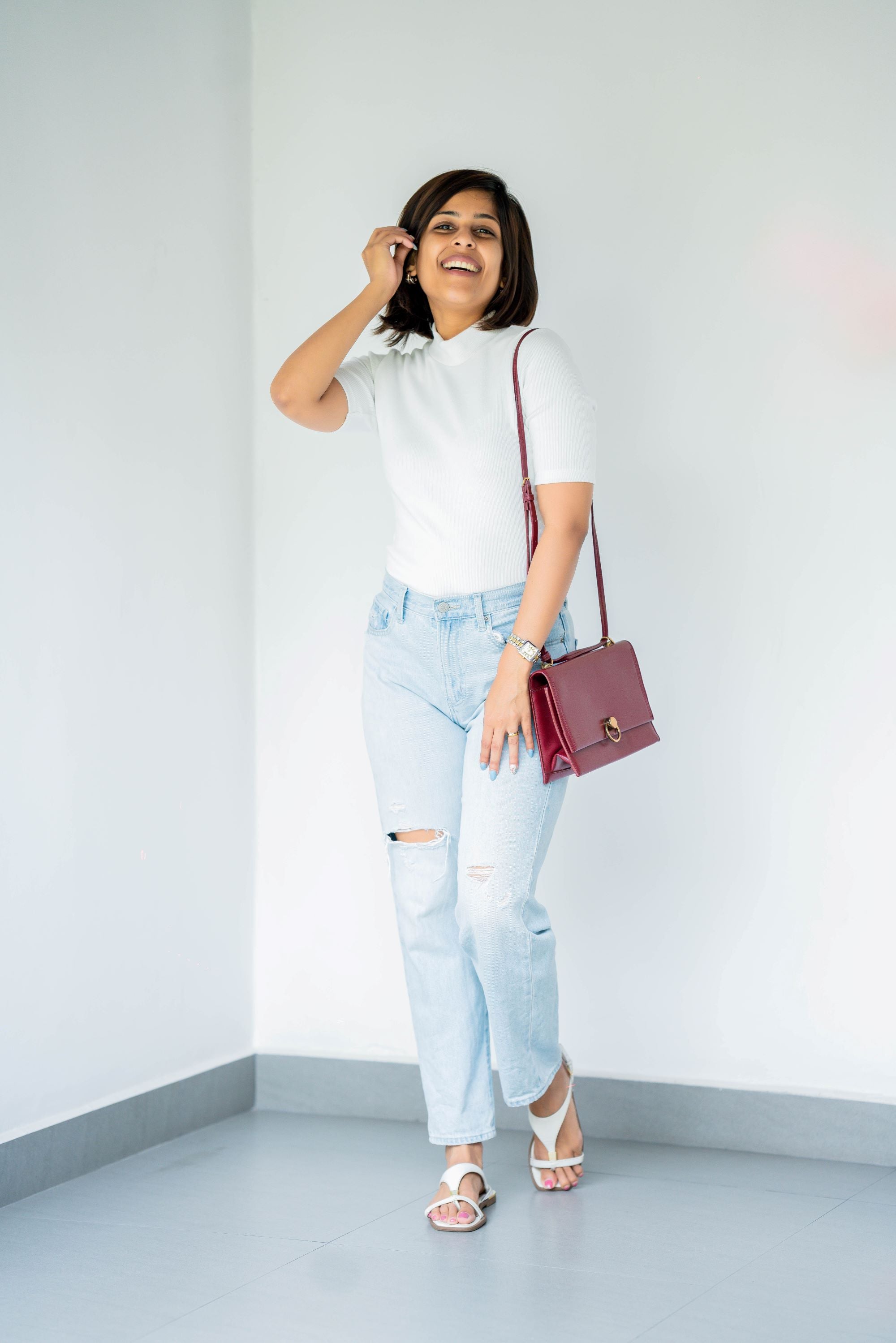 Clara High Neck Ribbed Top