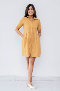 Marina Mini Linen Dolly Dress- Yellow