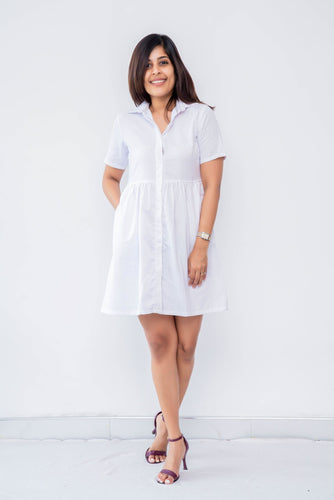 Marina Mini Linen Dolly Dress- White