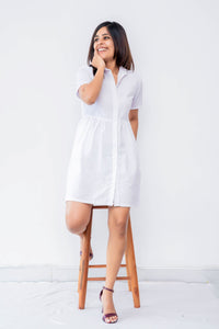 Marina Mini Linen Dolly Dress- White