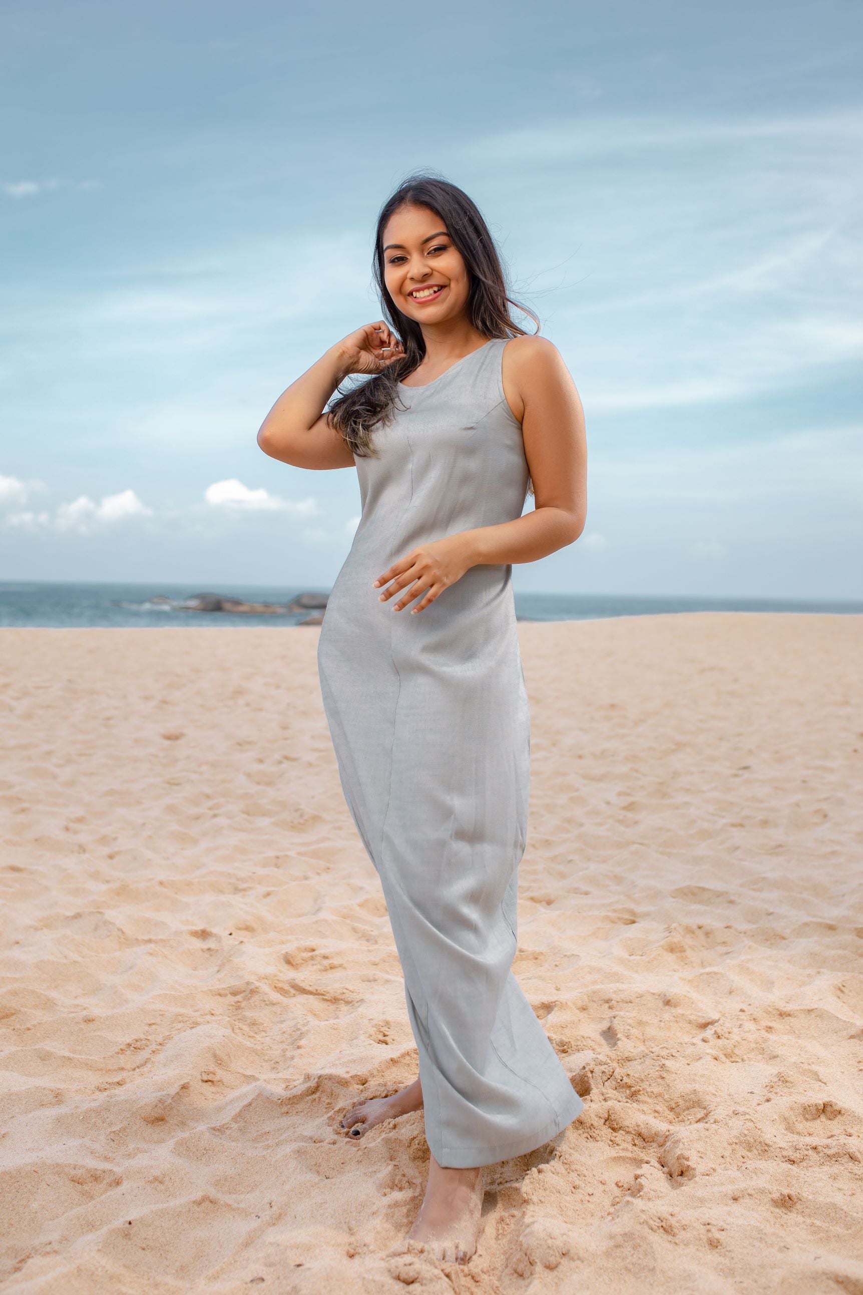 Sunny Soiree Tie Up Maxi Dress- Dusty Blue