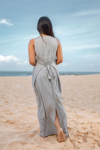 Sunny Soiree Tie Up Maxi Dress- Dusty Blue