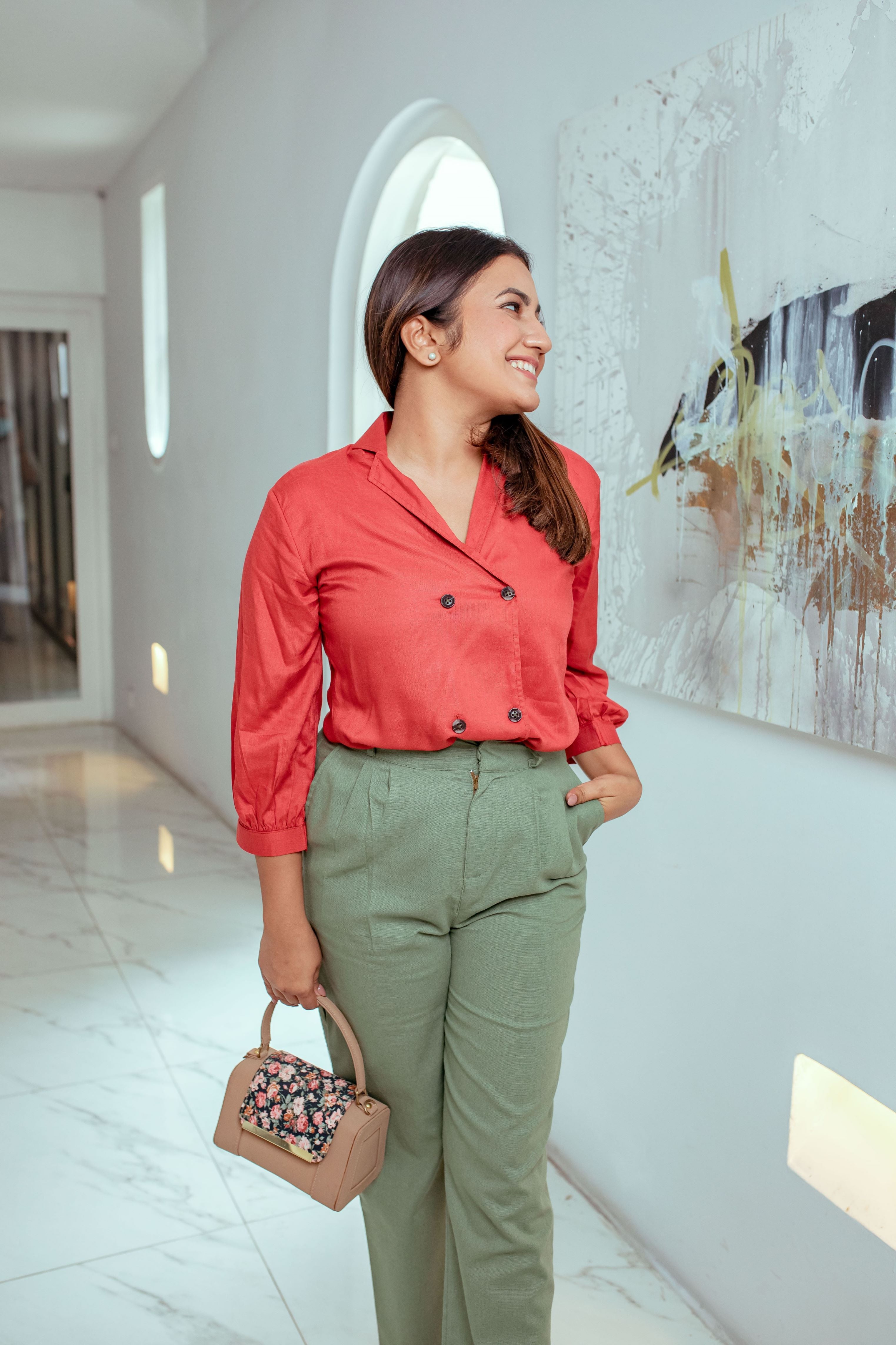 Hannah Blazer Top- Brick Red