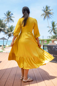 Dewy Dance Midi Dress- Yellow