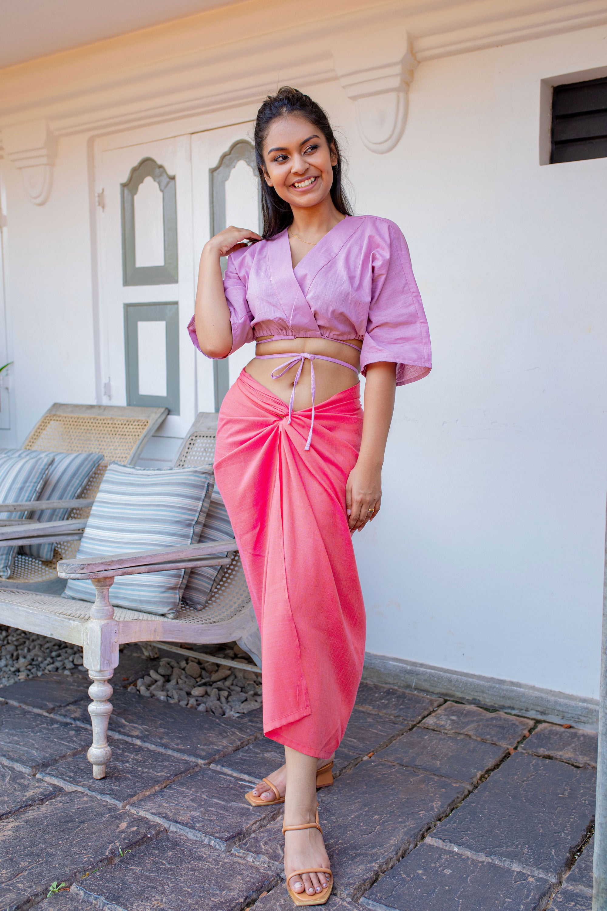 Vichithra Linen Wrap Top- Lilac