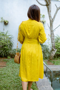 Kate Pleated Midi Dress- Yellow