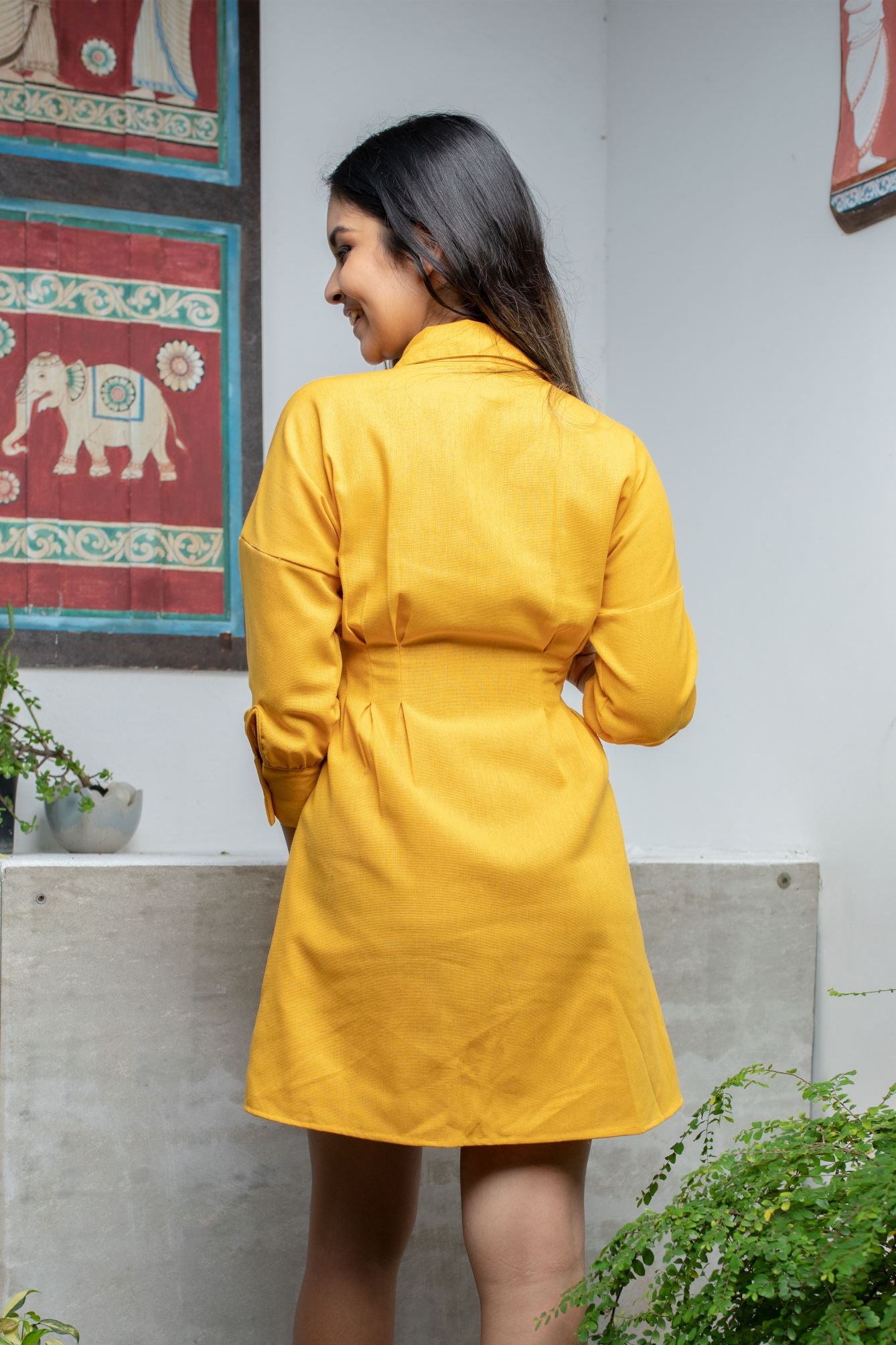 Scarlett Pleated Shirt Dress- Yellow